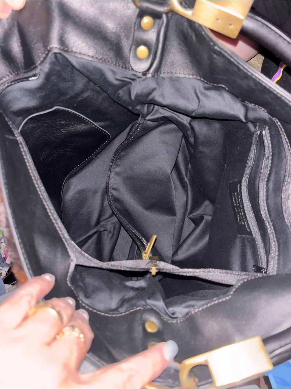 Leather & Cowhide Large Tote Handbag in Black and Brown